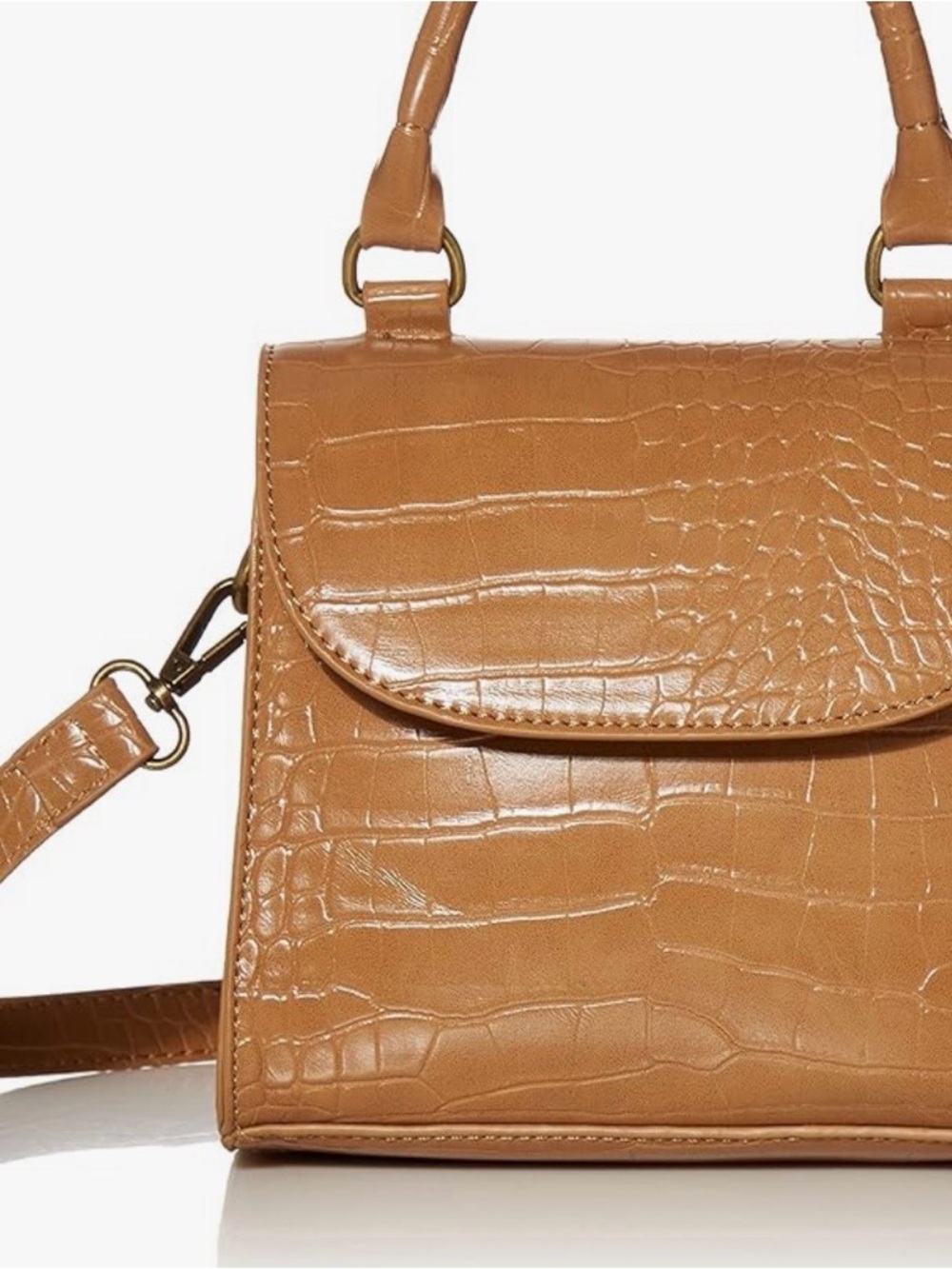 Structured Croc-Embossed Top-Handle Crossbody in Tan